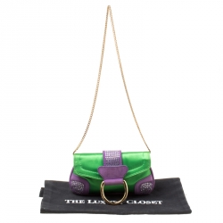 Pre Owned حقيبة يد صغيرة دولتشي أند غابانا مرصعة كريستال سويدي وساتان بنفسجية/ خضراء