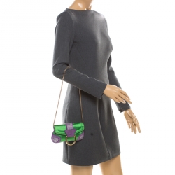 Pre Owned حقيبة يد صغيرة دولتشي أند غابانا مرصعة كريستال سويدي وساتان بنفسجية/ خضراء