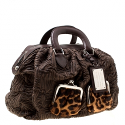 Pre Owned Dolce & Gabbana Brown Textured Leather Miss Curly Bag