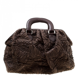 Pre Owned Dolce & Gabbana Brown Textured Leather Miss Curly Bag
