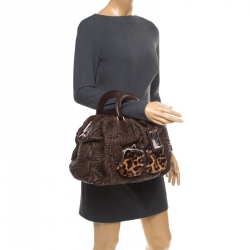 Pre Owned Dolce & Gabbana Brown Textured Leather Miss Curly Bag