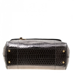 Pre Owned Dolce & Gabbana Metallic Gun Metal Python Embossed Leather Large Miss Sicily Top Handle Bag