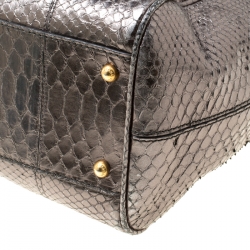 Pre Owned Dolce & Gabbana Metallic Gun Metal Python Embossed Leather Large Miss Sicily Top Handle Bag