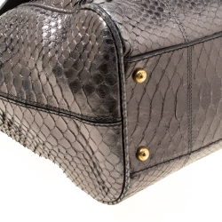 Pre Owned Dolce & Gabbana Metallic Gun Metal Python Embossed Leather Large Miss Sicily Top Handle Bag