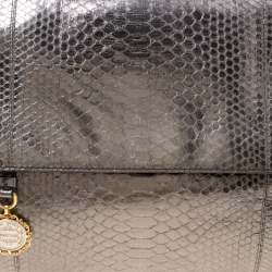 Pre Owned Dolce & Gabbana Metallic Gun Metal Python Embossed Leather Large Miss Sicily Top Handle Bag