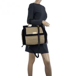 Pre Owned Dolce and Gabbana Beige Woven Raffia Miss Sicily Top Handle