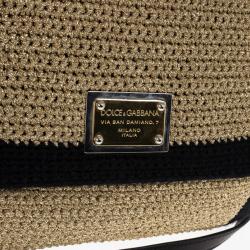 Pre Owned Dolce and Gabbana Beige Woven Raffia Miss Sicily Top Handle