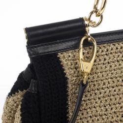 Pre Owned Dolce and Gabbana Beige Woven Raffia Miss Sicily Top Handle