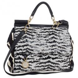 Pre Owned Dolce and Gabbana Animal Print and Sequined Miss Sicily Top Handle