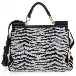 Pre Owned Dolce and Gabbana Animal Print and Sequined Miss Sicily Top Handle