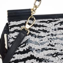Pre Owned Dolce and Gabbana Animal Print and Sequined Miss Sicily Top Handle