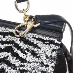 Pre Owned Dolce and Gabbana Animal Print and Sequined Miss Sicily Top Handle
