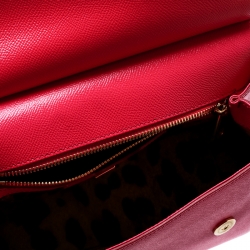 Pre Owned Dolce and Gabbana Hot Pink Leather Medium Miss Sicily Top Handle Bag