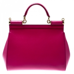 Pre Owned Dolce and Gabbana Hot Pink Leather Medium Miss Sicily Top Handle Bag