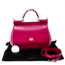 Pre Owned Dolce and Gabbana Hot Pink Leather Medium Miss Sicily Top Handle Bag