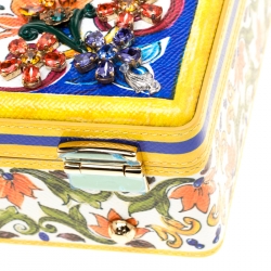 مملوكة مسبقًا Dolce and Gabbana Multicolor Majolica Print Crystal Embellished Leather Box Pad lock Top Handle Bag