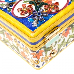 مملوكة مسبقًا Dolce and Gabbana Multicolor Majolica Print Crystal Embellished Leather Box Pad lock Top Handle Bag