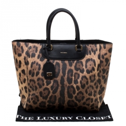 Dolce and Gabbana Black/Brown Leopard Print Leather Lucia Shopper Tote