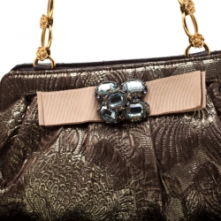 Pre Owned Dolce & Gabbana Metallic Khaki Jacquard Frame Clutch