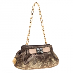Pre Owned Dolce & Gabbana Metallic Khaki Jacquard Frame Clutch