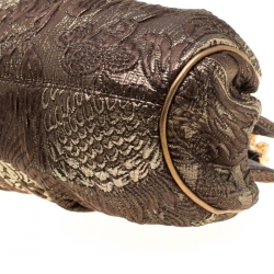 Pre Owned Dolce & Gabbana Metallic Khaki Jacquard Frame Clutch