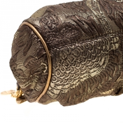 Pre Owned Dolce & Gabbana Metallic Khaki Jacquard Frame Clutch