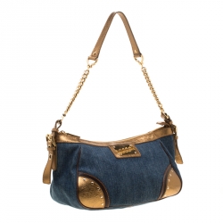 Dolce & Gabbana Blue/Gold Denim and Leather Shoulder Bag