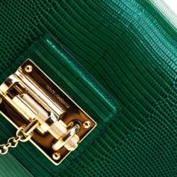 Dolce and Gabbana Green Lizard Embossed Leather Small Miss Monica Top Handle Bag