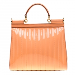 Pre Owned Dolce and Gabbana Peach Patent Leather Medium Miss Sicily Satchel
