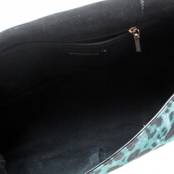 Pre Owned حقيبة كتف دولتشي أند غابانا قلاب جلد وكانفاس طباعة فهد سوداء/ خضراء