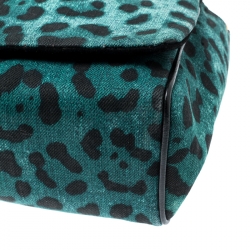 Pre Owned حقيبة كتف دولتشي أند غابانا قلاب جلد وكانفاس طباعة فهد سوداء/ خضراء