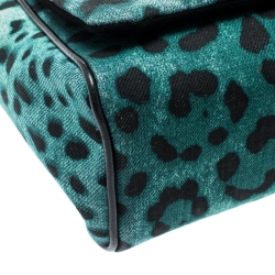 Pre Owned حقيبة كتف دولتشي أند غابانا قلاب جلد وكانفاس طباعة فهد سوداء/ خضراء