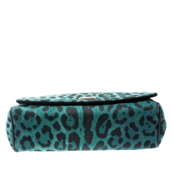 Pre Owned حقيبة كتف دولتشي أند غابانا قلاب جلد وكانفاس طباعة فهد سوداء/ خضراء