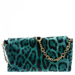 Pre Owned حقيبة كتف دولتشي أند غابانا قلاب جلد وكانفاس طباعة فهد سوداء/ خضراء