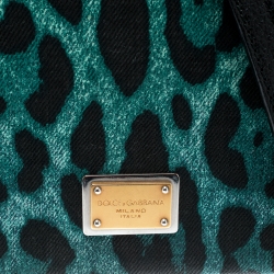 Pre Owned حقيبة كتف دولتشي أند غابانا قلاب جلد وكانفاس طباعة فهد سوداء/ خضراء