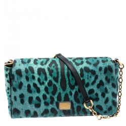 Pre Owned حقيبة كتف دولتشي أند غابانا قلاب جلد وكانفاس طباعة فهد سوداء/ خضراء