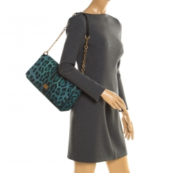 Pre Owned حقيبة كتف دولتشي أند غابانا قلاب جلد وكانفاس طباعة فهد سوداء/ خضراء