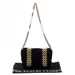Dolce & Gabbana Black Crochet Fabric Miss Charles Shoulder Bag