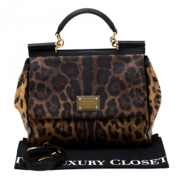 مملوكة مسبقًا حقيبة دولتشي أند غابانا يد علوية ميس سيسيلي كبيرة شعر عجل طباعة فهد