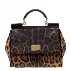 مملوكة مسبقًا حقيبة دولتشي أند غابانا يد علوية ميس سيسيلي كبيرة شعر عجل طباعة فهد