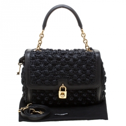 مملوكة مسبقًا Dolce and Gabbana Black Raffia and Leather Padlock Tote