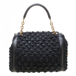 مملوكة مسبقًا Dolce and Gabbana Black Raffia and Leather Padlock Tote