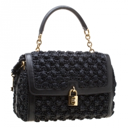 مملوكة مسبقًا Dolce and Gabbana Black Raffia and Leather Padlock Tote