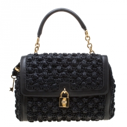 مملوكة مسبقًا Dolce and Gabbana Black Raffia and Leather Padlock Tote