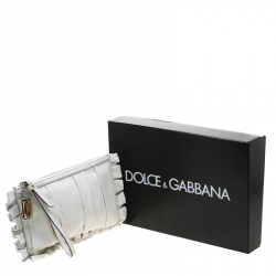 Pre Owned حقيبة كلاتش دولتشي أند غابانا حمالة معصم مكشكشة جلد طية بيضاء