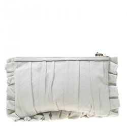 Pre Owned حقيبة كلاتش دولتشي أند غابانا حمالة معصم مكشكشة جلد طية بيضاء