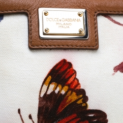 Pre Owned Dolce and Gabbana White Floral Print Canvas Chain Clutch