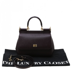 Pre Owned حقيبة دولتشي أند غابانا ميس سيسيلي جلد عنابي داكن صغيرة