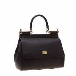 Pre Owned حقيبة دولتشي أند غابانا ميس سيسي لي جلد عنابي داكن صغيرة