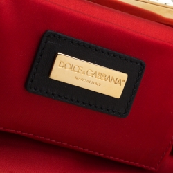 Pre Owned Dolce and Gabbana Black Fabric and Satin Fringed Chain Clutch